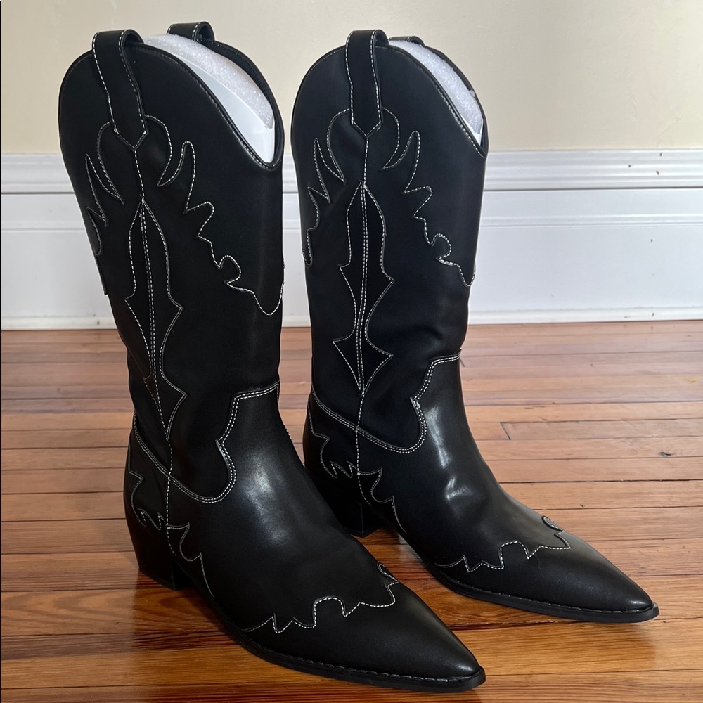 NIB WeWoreWhat "Romeo" Vegan Leather Western Festival Boots - Black - EU Size 39 - Picture 2 of 10